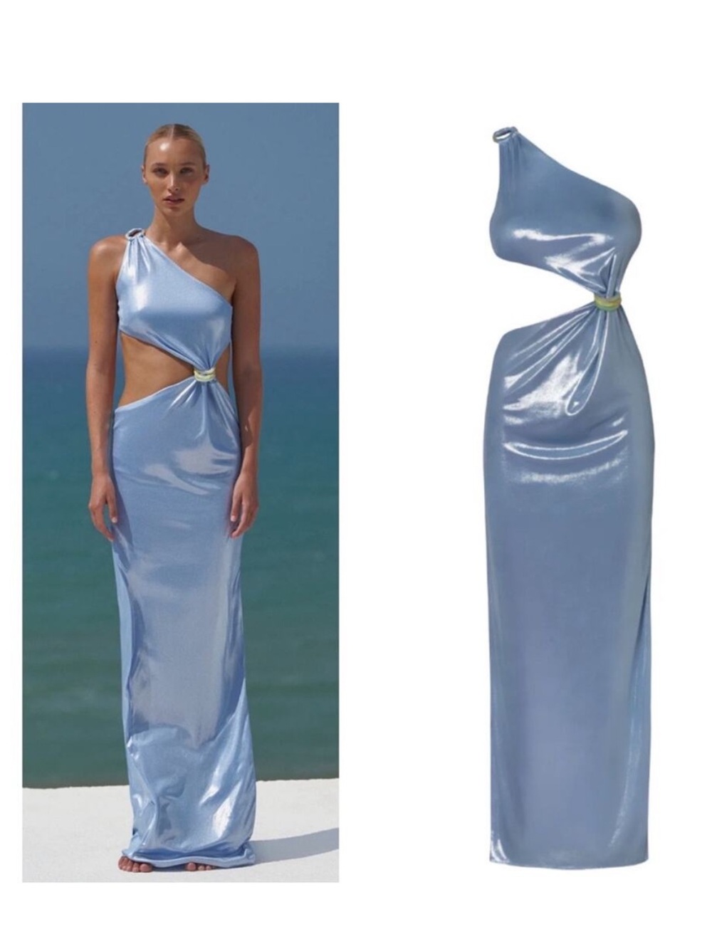 Baobab Collection luna llena One-Shoulder Metallic Light Blue Cutout Gown